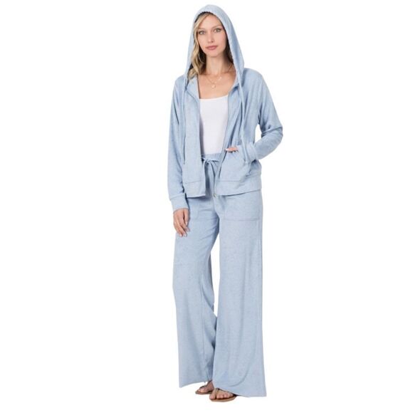 NWT LOOP TERRY ZIP UP HOODIE JACKET & PANTS SET Ash Blue - Picture 2 of 3